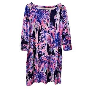 Lilly Pulitzer Womens Size Small Palms Up Tropical Print Sophie Dress Navy Pink